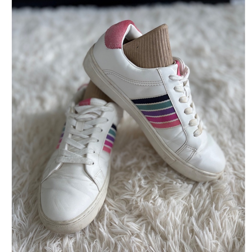 J.Crew Women's‎ White Leather Sneakers Rainbow Stripe Tennis Shoes Size 7